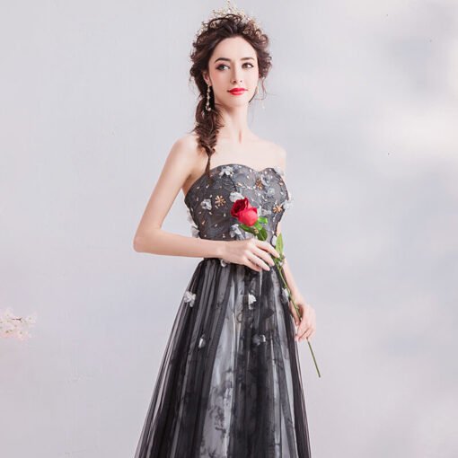 Strapless Black Dress Long Prom Dress A Line Bridesmaid Dress - Image 5