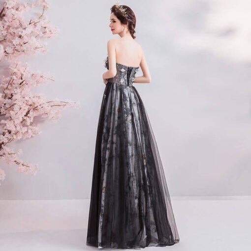 strapless black dress long 977-07