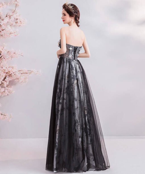 strapless black dress long 977-07