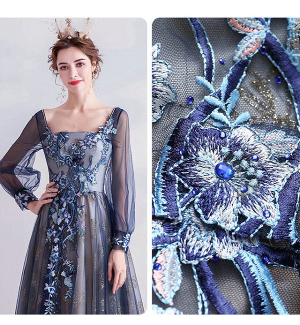 Blue Prom Dress With Sleeves A Line Long Formal Dress Sale - Image 3