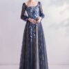 blue prom dress with sleeves 990-03