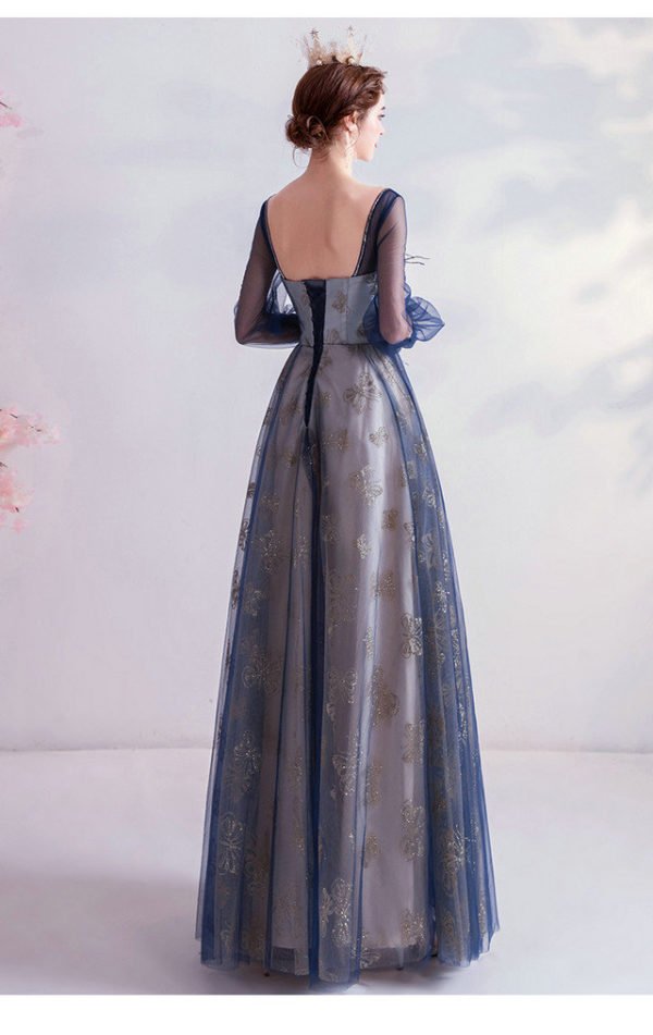 blue prom dress with sleeves 990-05
