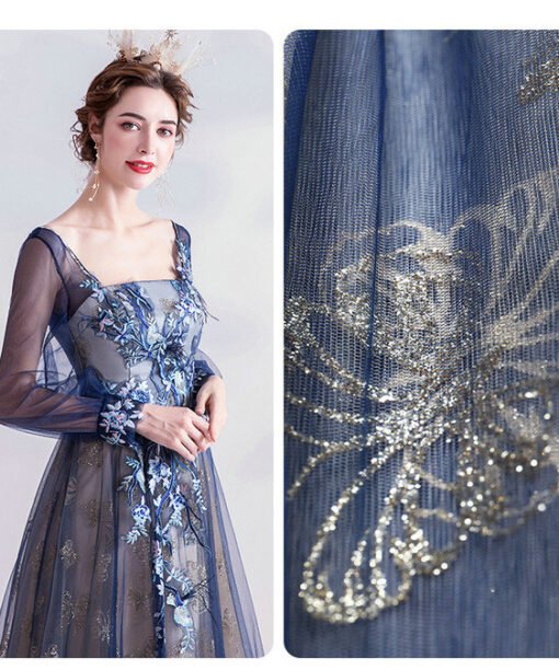 blue prom dress with sleeves 990-07