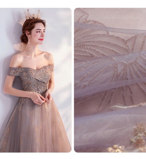 Grey Formal Gown Off The Shoulder A Line Long Prom Dress - Image 7