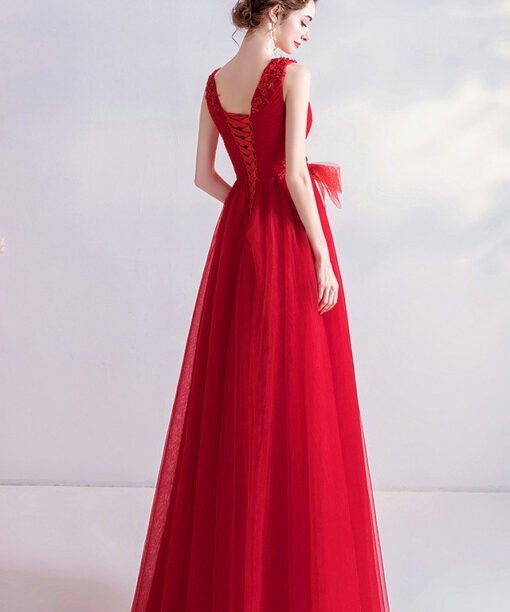 Alternative view of Red Long Formal Dress V Neck A Line Prom Dress Online