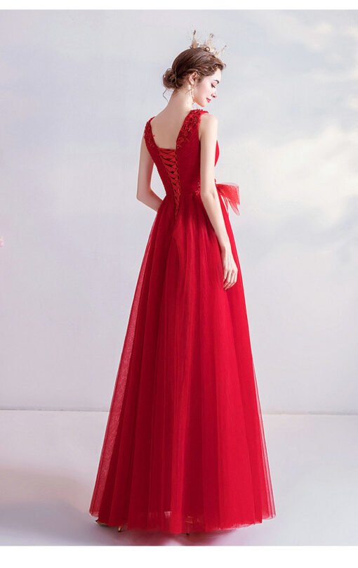 Red Long Formal Dress V Neck A Line Prom Dress Online - Image 2