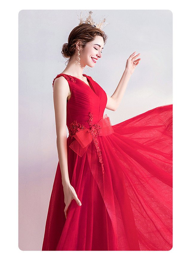 Red Long Formal Dress V Neck A Line Prom Dress Online
