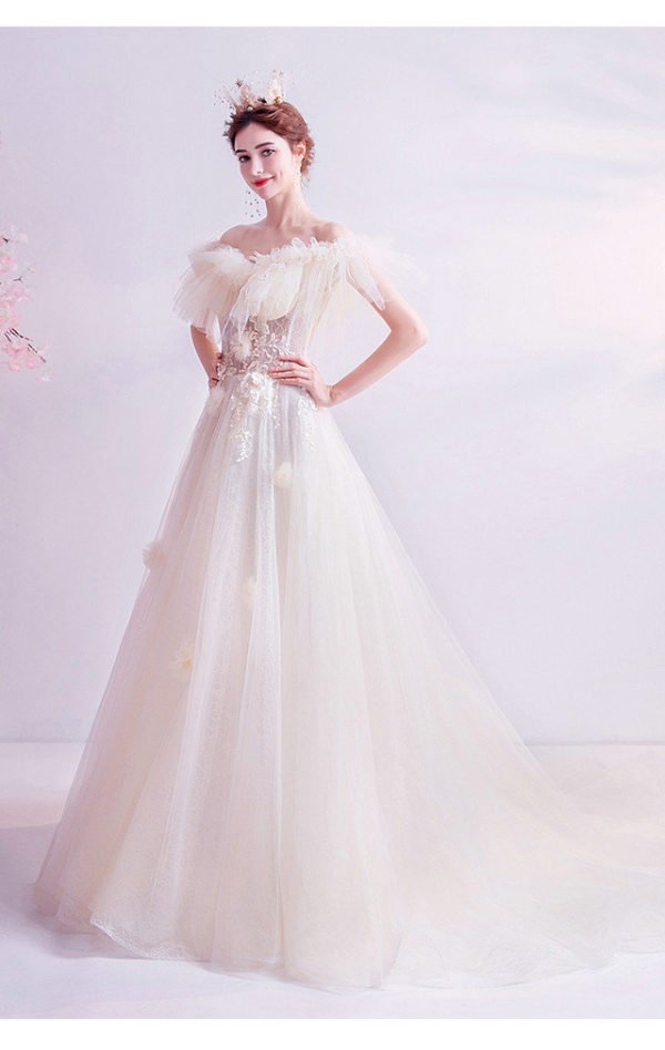 a line wedding dress with train 1011-02