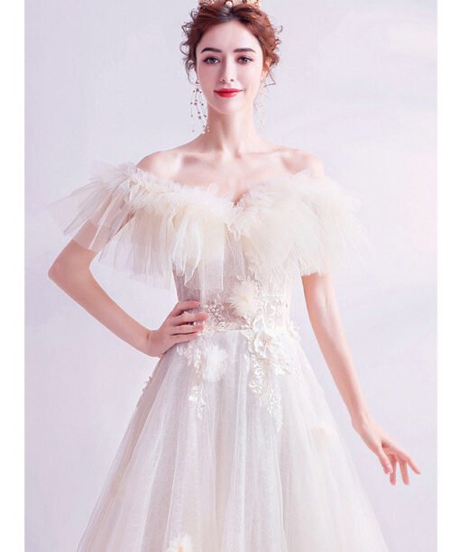 a line wedding dress with train 1011-03