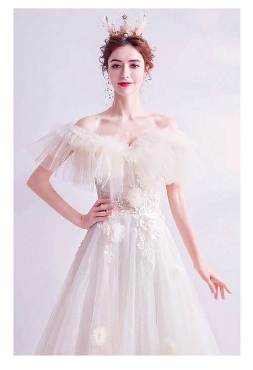 a line wedding dress with train 1011-03