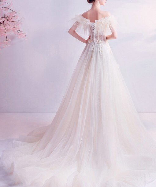 a line wedding dress with train 1011-04