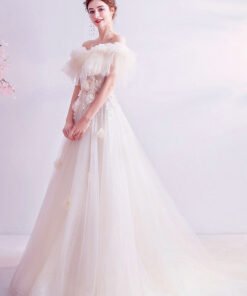 a line wedding dress with train 1011-06