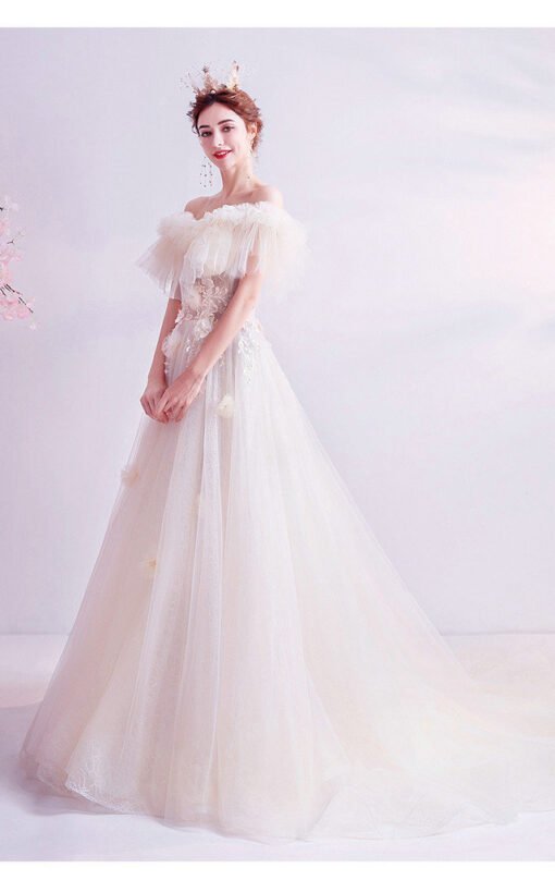 a line wedding dress with train 1011-06