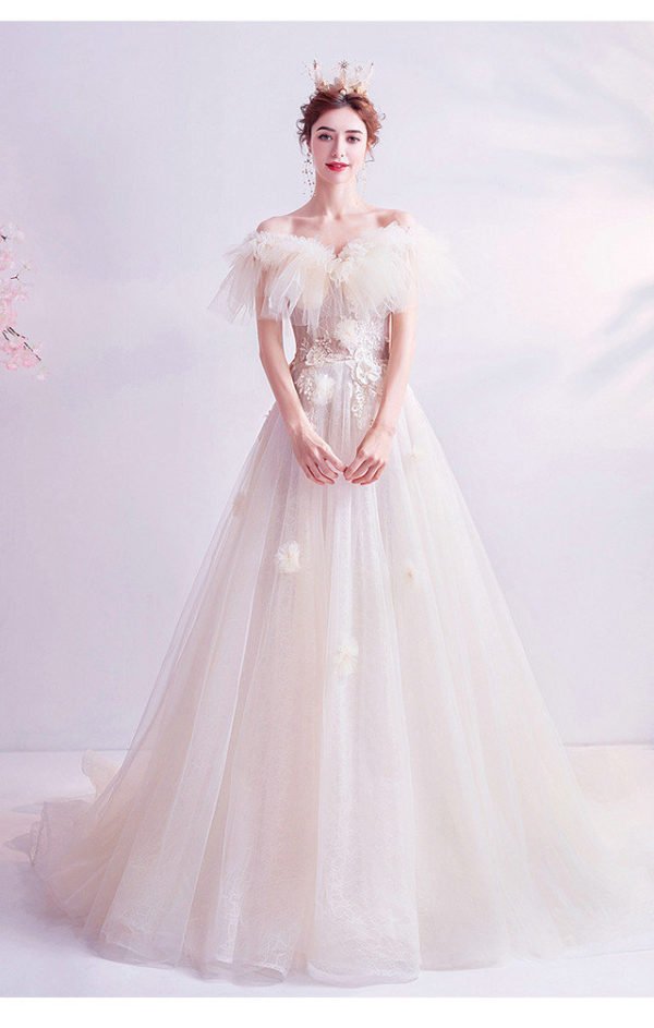 a line wedding dress with train 1011-07