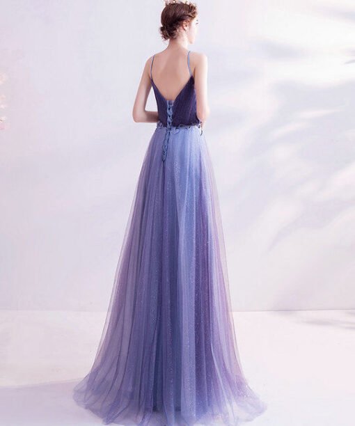 Alternative view of Backless Formal Dress Strap A Line Long Blue Prom Dress