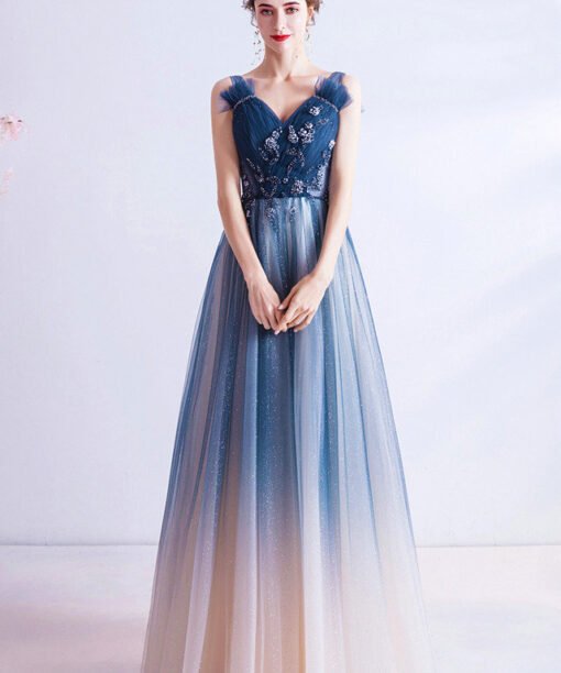 blue and pink prom dress 1001-01