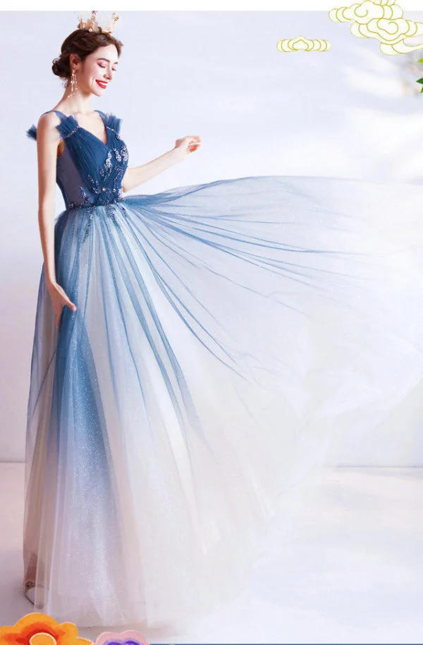blue and pink prom dress 1001-07