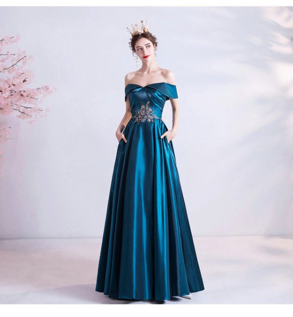 Dark Blue Ball Gown Prom Dress A Line Long Formal Dress - Image 4