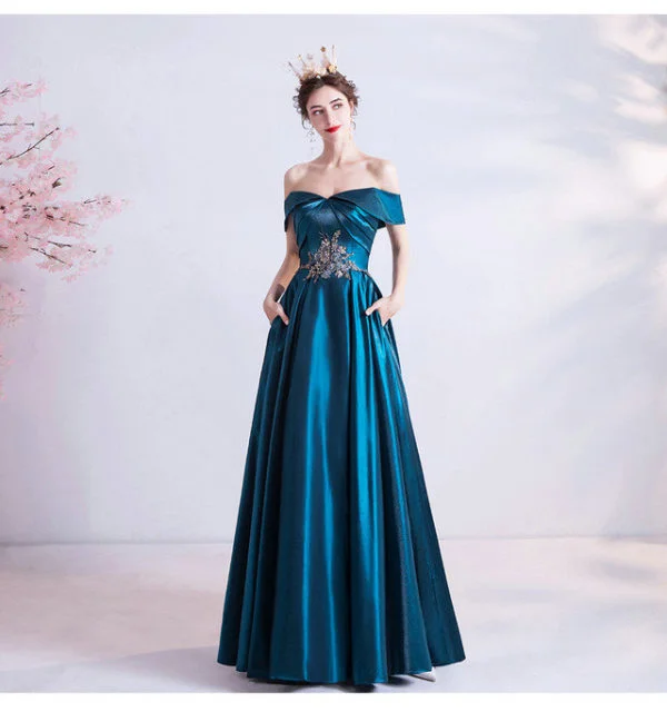 Dark Blue Ball Gown Prom Dress A Line Long Formal Dress - Image 4
