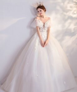 deep v neck wedding dress 998-07