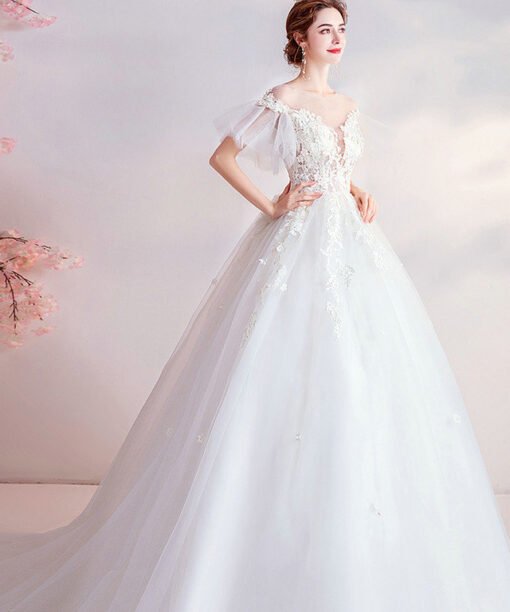 deep v neck wedding dress 998-12