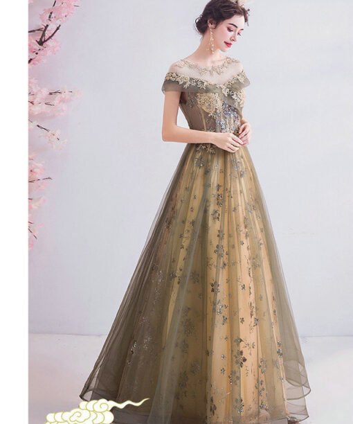 gold lace prom dress 1008-07