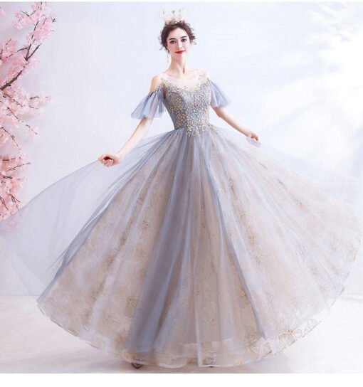 grey blue prom dress 1004-04