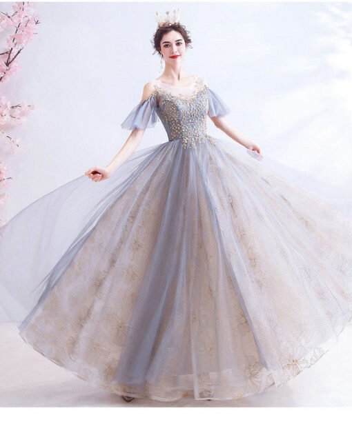 grey blue prom dress 1004-04