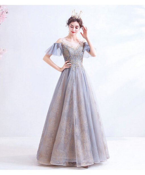 grey blue prom dress 1004-05