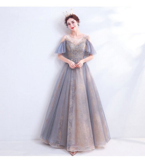 grey blue prom dress 1004-08