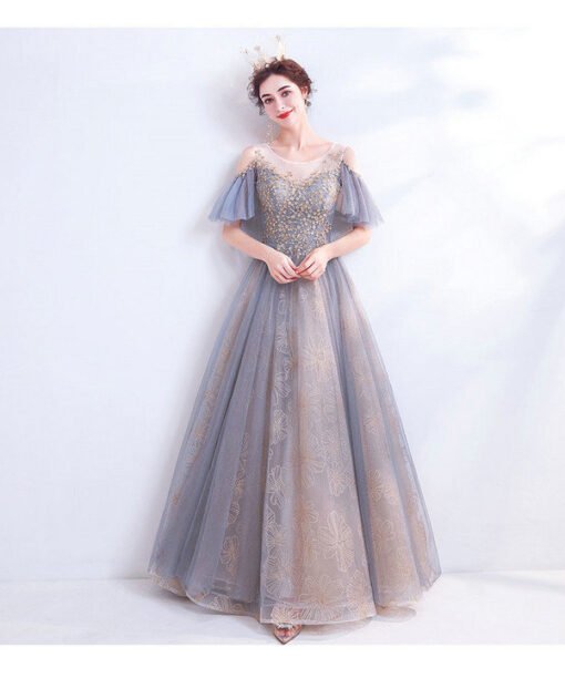 grey blue prom dress 1004-08