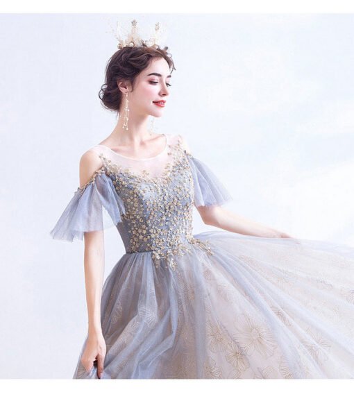 grey blue prom dress 1004-09