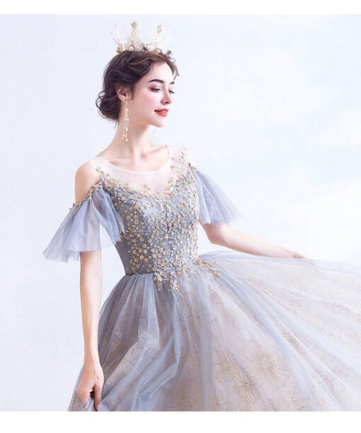 grey blue prom dress 1004-09