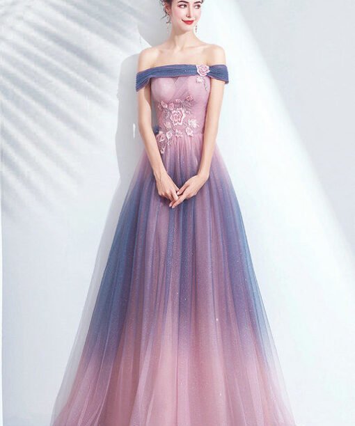 pink and blue prom dress 1018-010
