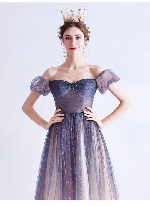 Purple And Pink Prom Dress Off The Shoulder Long Bridesmaid Dress - Image 4
