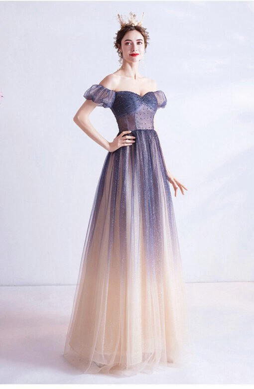 Purple And Pink Prom Dress Off The Shoulder Long Bridesmaid Dress - Image 3