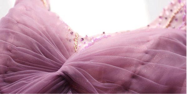 Purple Pink Prom Dress V Neck A Line Long Evening Dress Sale - Image 9