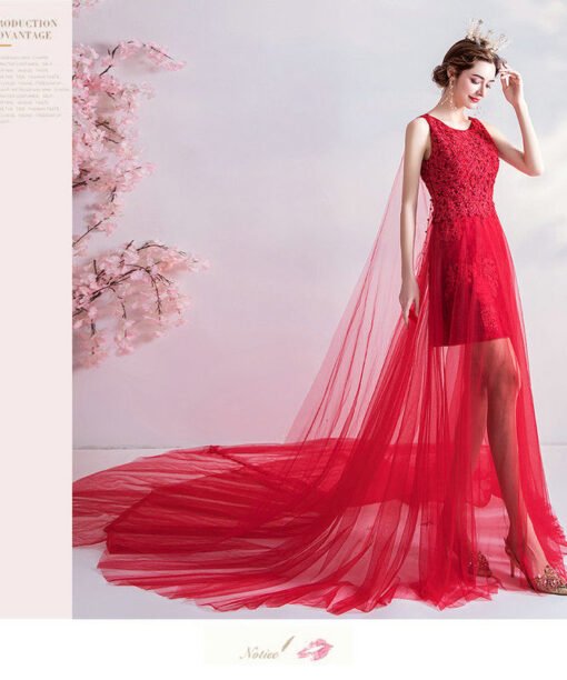 simple red wedding dress 1015-002