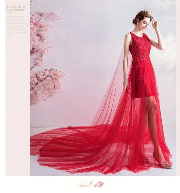 simple red wedding dress 1015-002