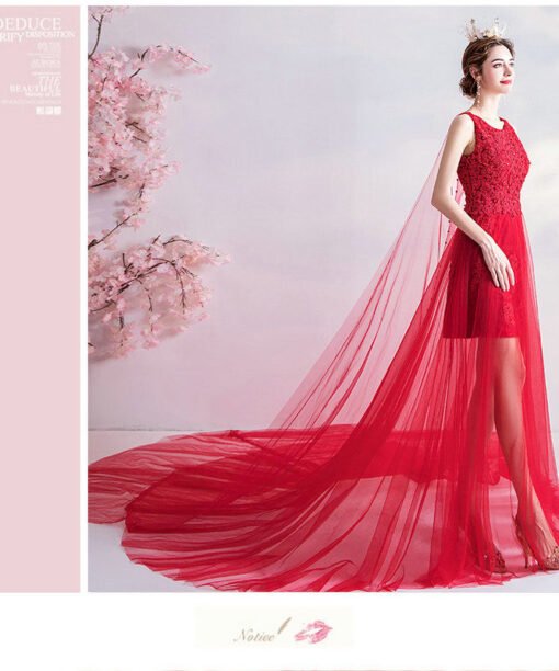 simple red wedding dress 1015-003