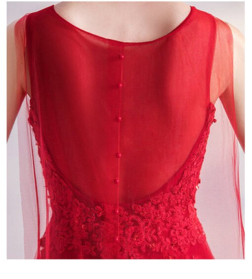 Simple Red Wedding Dress For Sale Sleeveless With Train - Image 8