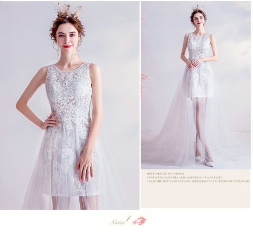 Simple White Wedding Dress With Cape Sleeveless For Sale - Image 7