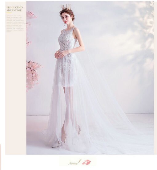 Simple White Wedding Dress With Cape Sleeveless For Sale - Image 4