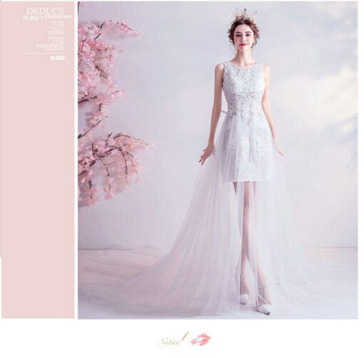 Simple White Wedding Dress With Cape Sleeveless For Sale - Image 3