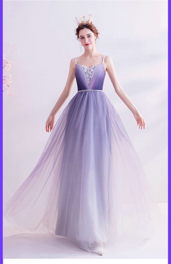 Strap Prom Dress Purple A Line Long Bridesmaid Dress - Image 3
