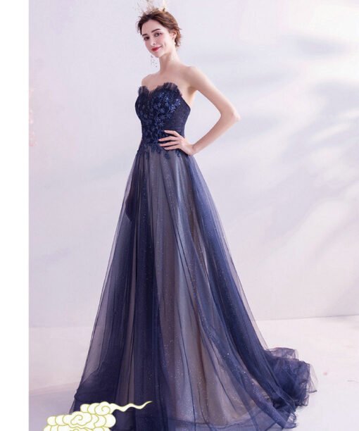 strapless blue prom dress 1013-03