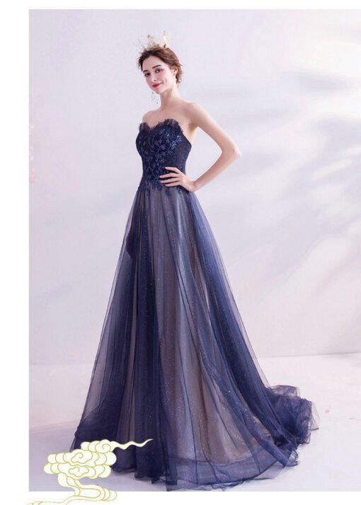 strapless blue prom dress 1013-03