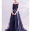 strapless blue prom dress 1013-04