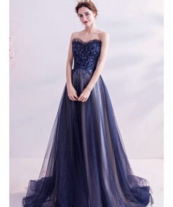 strapless blue prom dress 1013-04