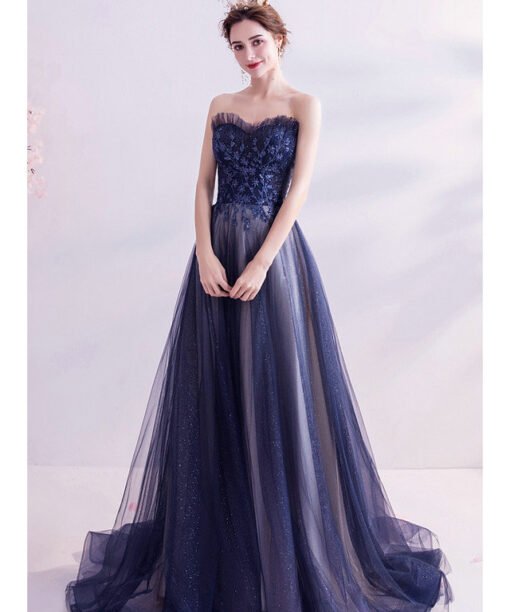 strapless blue prom dress 1013-04